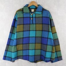 画像1: 60's〜 PINE CREST ブロックチェック柄 ウールプルオーバーシャツ L (1)