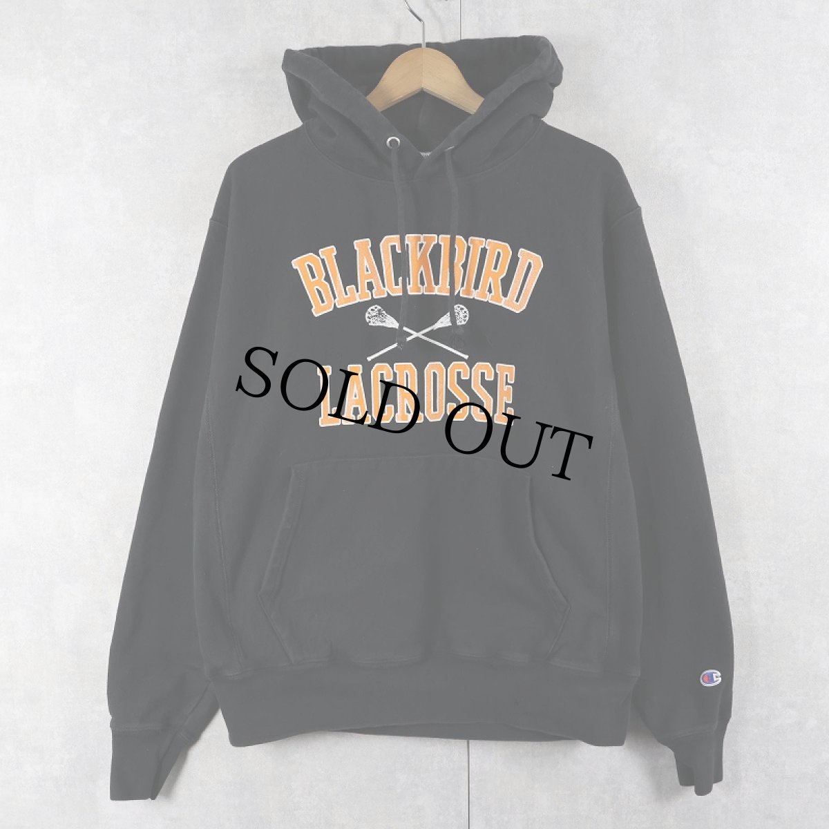 画像1: Champion REVERSE WEAVE "BLACKBIRD LACROSSE" プリントスウェットフーディー BLACK M (1)
