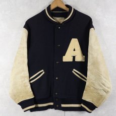 画像1: 50's H.L.Whiting Co. USA製 パッチ付き レザー×メルトンウールスタジャン NAVY SIZE44 (1)