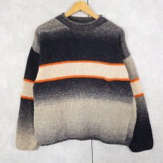 画像1: グラデーションデザイン ロールネック ウールニットセーター (1)