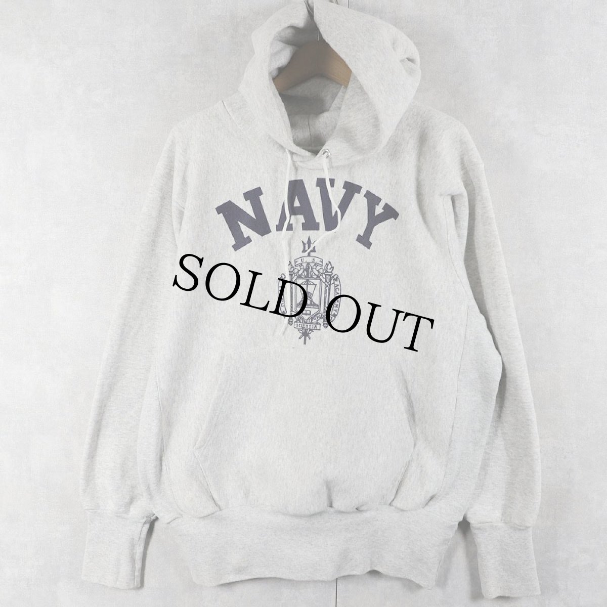 画像1: 90's USA製 REVERSE WEAVE TYPE "NAVY" プリントスウェットフーディー XS (1)