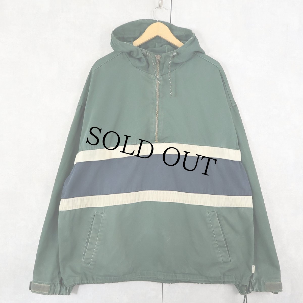 画像1: 90's OLD NAVY ボーダー柄 コットンアノラックパーカー XL (1)