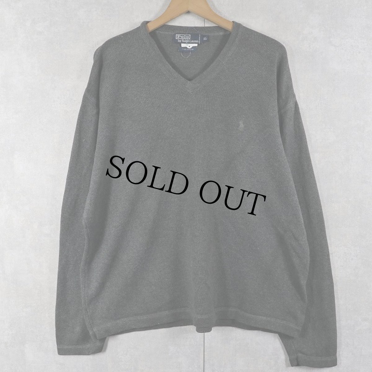 画像1: POLO Ralph Lauren ロゴ刺繍 Vネック コットンニットセーター XL (1)