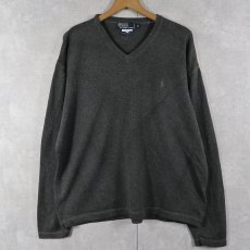 画像1: POLO Ralph Lauren ロゴ刺繍 Vネック コットンニットセーター XL (1)