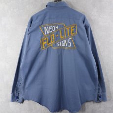 画像1: 50's LANKFORDS "NEON FLO-LITE SIGNS" チェーン刺繍 コットンギャバジン ワークシャツ SIZE17 LONG (1)