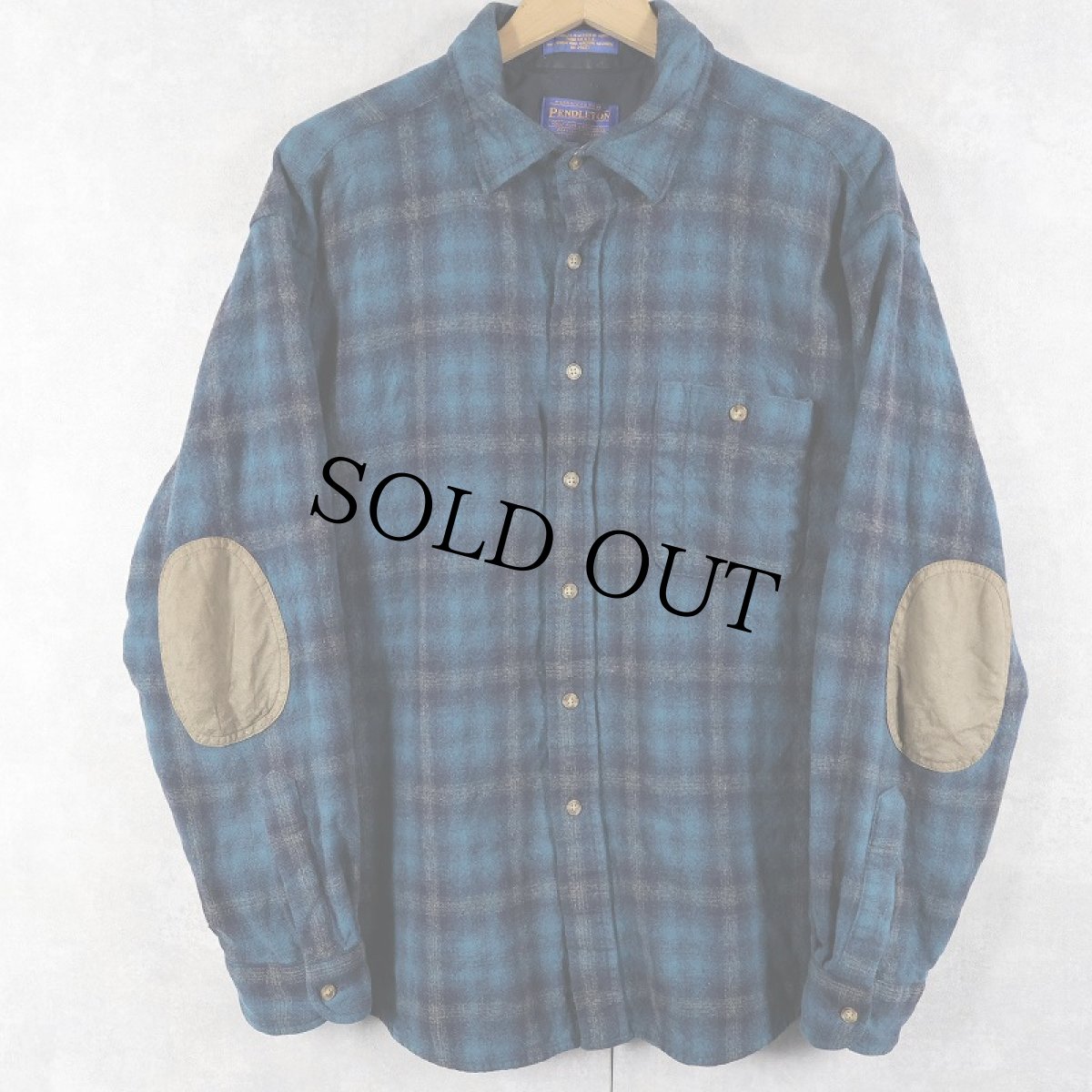 画像1: 90's〜 PENDLETON チェック柄 エルボーパッチ付き ウールシャツ XL (1)
