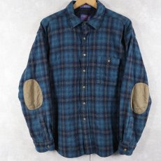 画像1: 90's〜 PENDLETON チェック柄 エルボーパッチ付き ウールシャツ XL (1)
