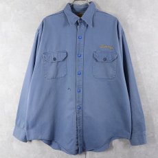 画像2: 50's LANKFORDS "NEON FLO-LITE SIGNS" チェーン刺繍 コットンギャバジン ワークシャツ SIZE17 LONG (2)