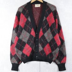 画像1: 60's Citation Club by PURITAN アーガイル柄 ウール×モヘア シャギーニットカーディガン SIZE44 (1)