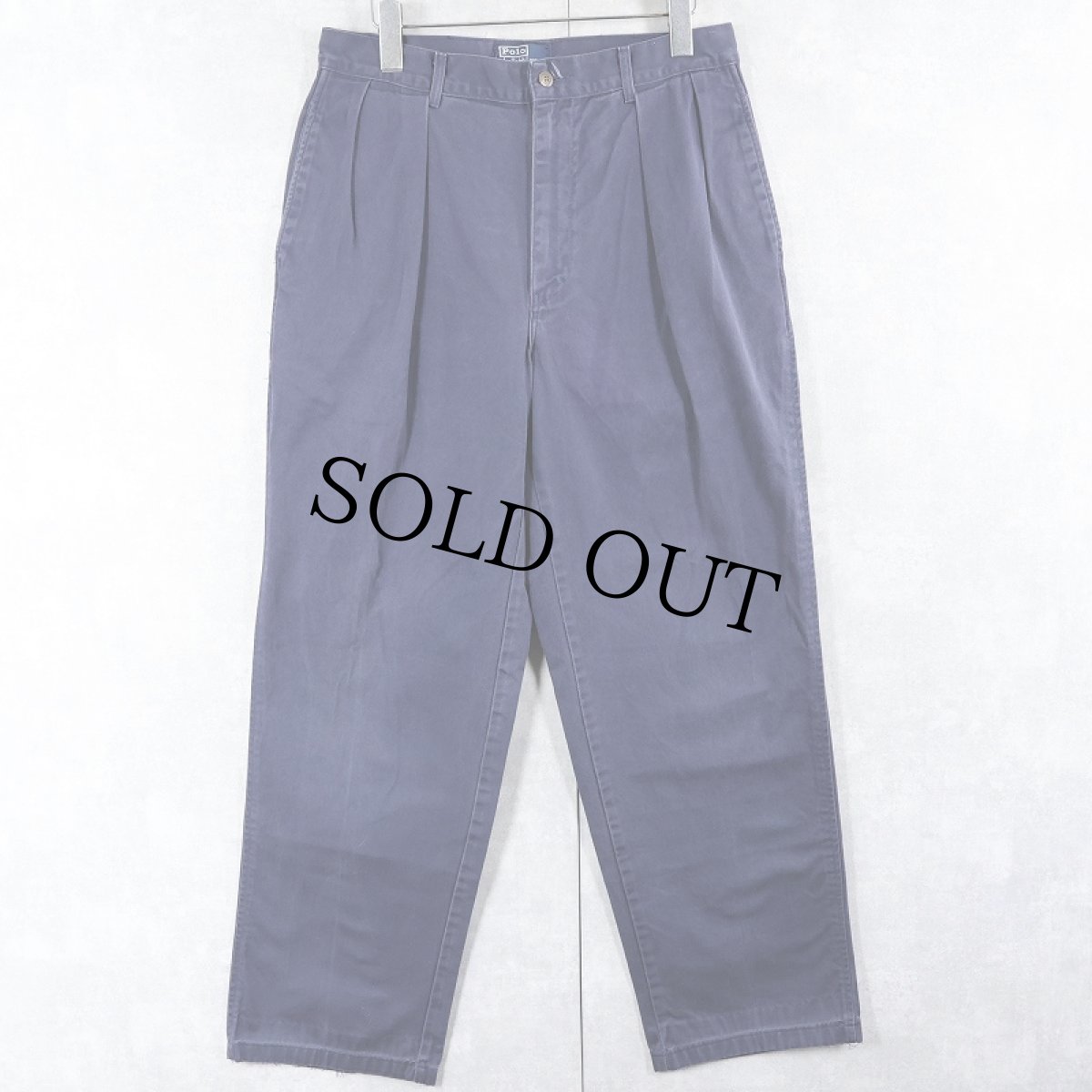 画像1: 90's POLO Ralph Lauren USA製 "POLO CHINO" 2タック コットンチノトラウザーズ NAVY W31 (1)