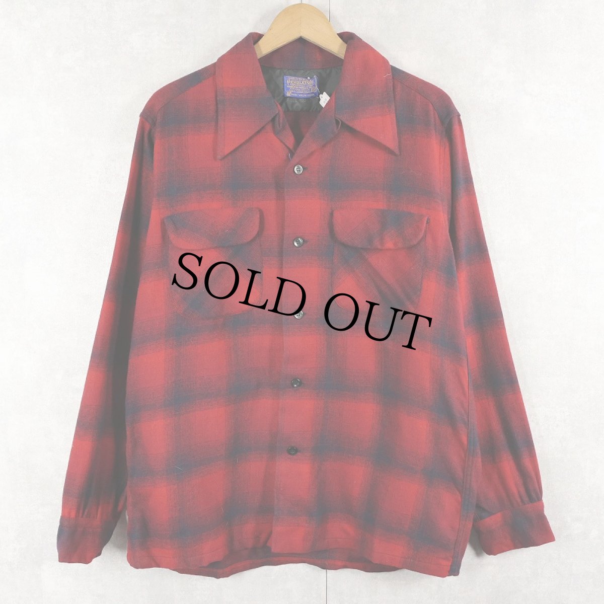 画像1: 70's PENDLETON オンブレーチェック柄 ウールオープンカラーシャツ M (1)