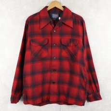 画像1: 70's PENDLETON オンブレーチェック柄 ウールオープンカラーシャツ M (1)