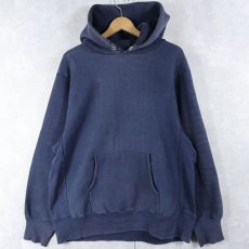 画像1: 80's Champion REVERSE WEAVE トリコタグ USA製 内縫い 目無し スウェットフーディー NAVY L (1)