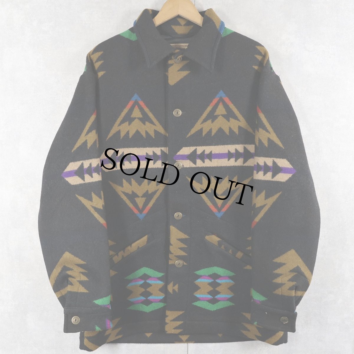 画像1: 80's PENDLETON USA製 ネイティブ柄 ウールジャケット BLACK M タグ付き未使用 (1)