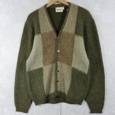 画像1: 60's CAMPUS USA製 チェック柄 モヘアシャギーニットカーディガン M (1)