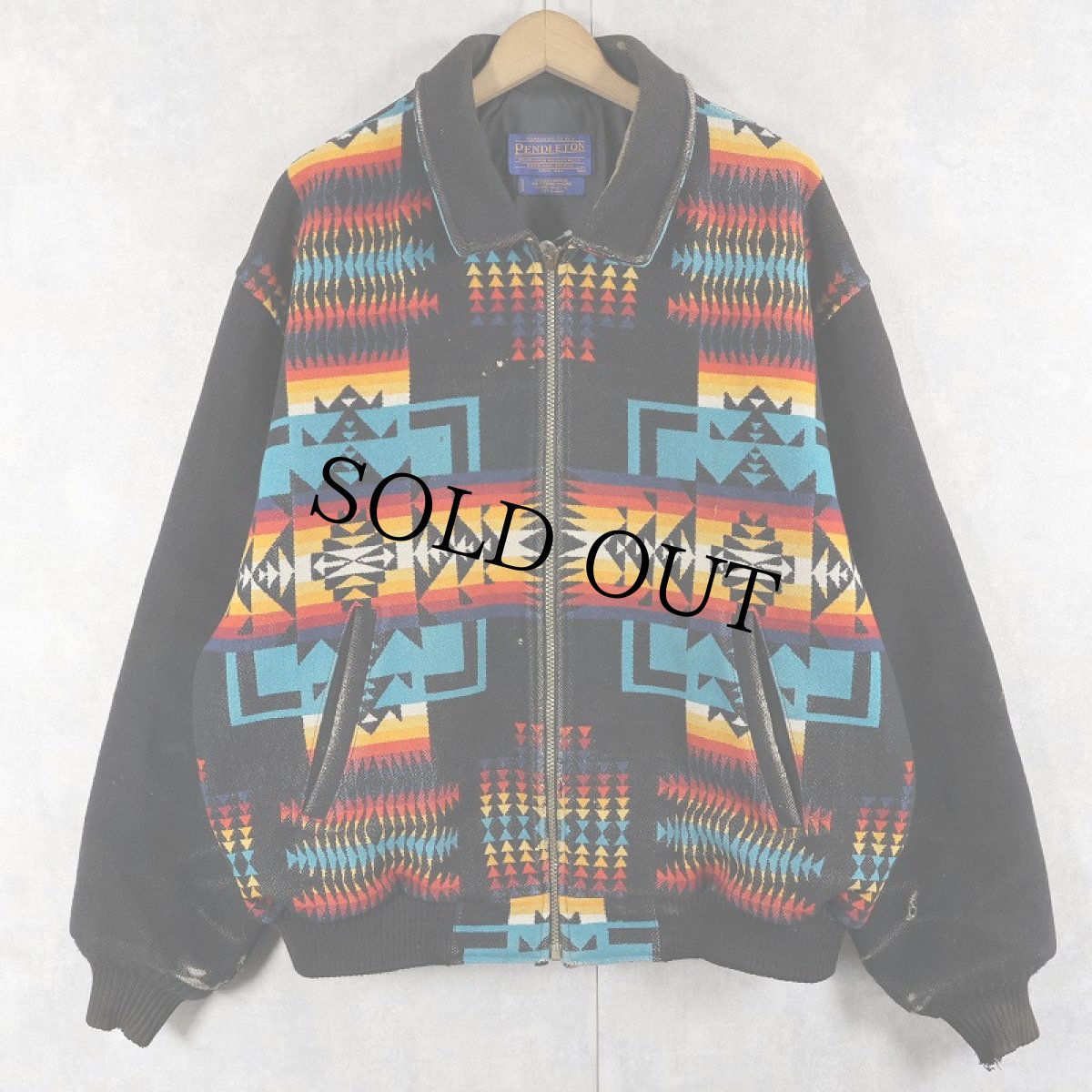画像1: 90's PENDLETON USA製 ネイティブ柄 ウールジップジャケット BLACK M (1)