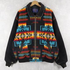 画像1: 90's PENDLETON USA製 ネイティブ柄 ウールジップジャケット BLACK M (1)