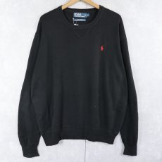 画像1: POLO Ralph Lauren ロゴ刺繍 前V コットンニットセーター BLACK L (1)