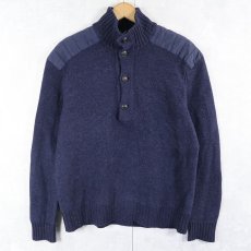 画像1: POLO Ralph Lauren ショルダーパッチ付き ハーフボタン ニットセーター NAVY M (1)