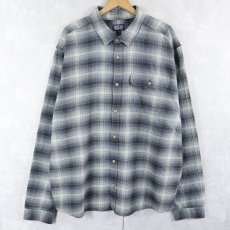 画像1: 2023AW Patagonia "ORGANIC COTTON" 猫目ボタン オンブレーチェック柄 ヘビーネルシャツ XXL (1)