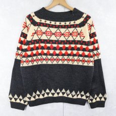 画像1: 〜60's ノルディック柄 モックネック ウールニットセーター CHARCOAL GRAY (1)