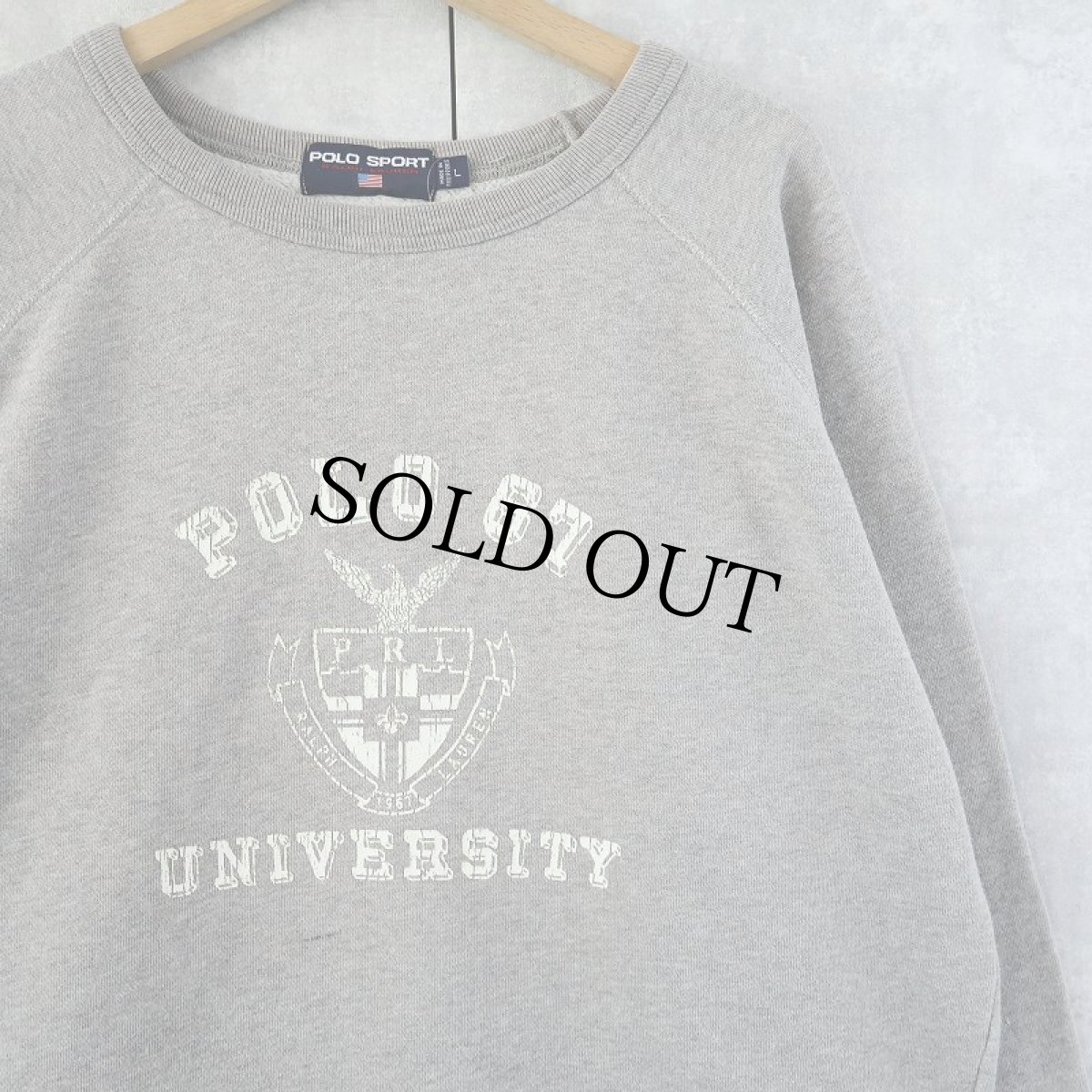 画像1: 90's POLO SPORT Ralph Lauren "POLO 67 UNIVERSITY" プリントラグランスウェット L (1)