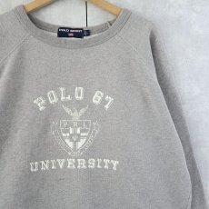画像1: 90's POLO SPORT Ralph Lauren "POLO 67 UNIVERSITY" プリントラグランスウェット L (1)