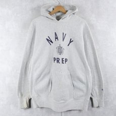 画像1: 90's Champion REVERSE WEAVE USA製 "NAVY PREP" プリントスウェットフーディー XL (1)