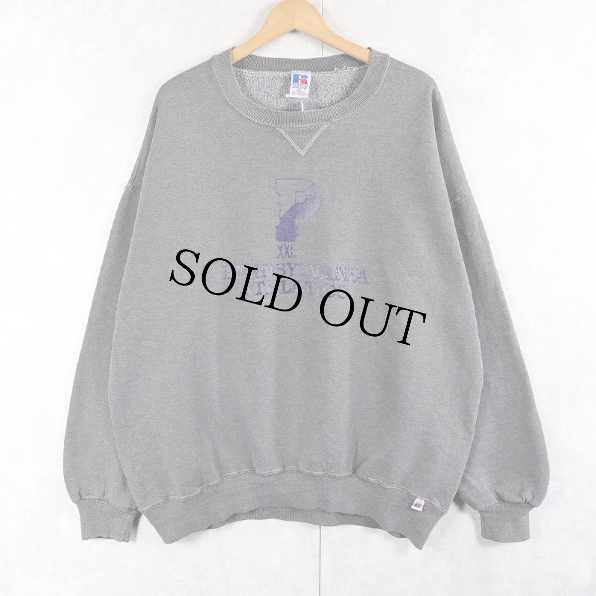 画像1: 90's RUSSELL ATHLETIC USA製 前V "PENNSYLVANLA ATHLETICS" 後染め プリントスウェット XXL (1)