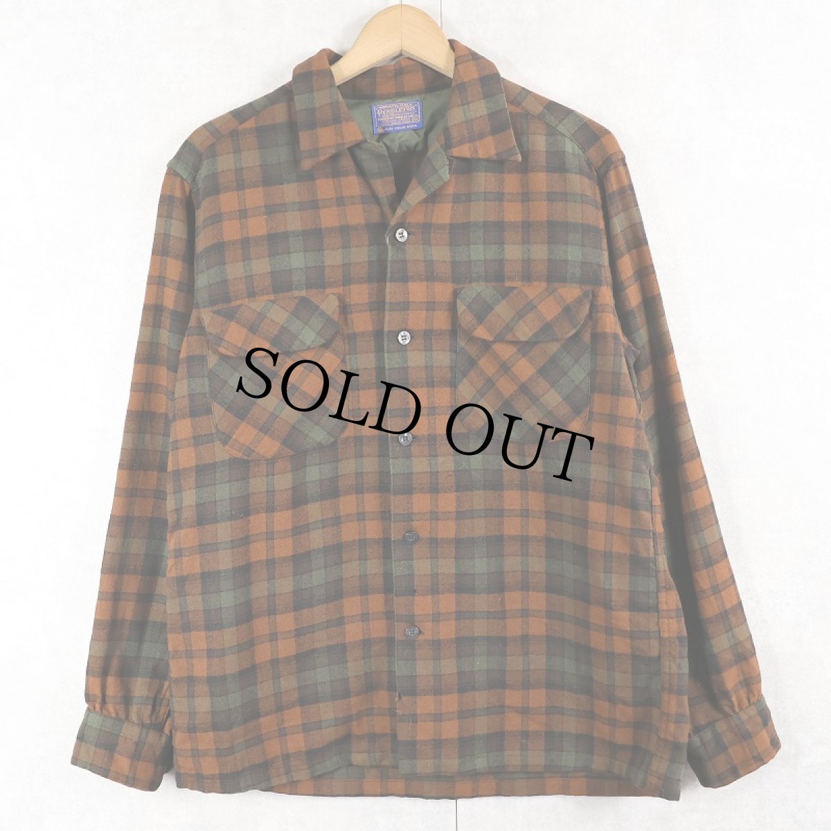画像1: 60's PENDLETON チェック柄 オープンカラーウールシャツ M (1)
