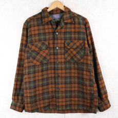 画像1: 60's PENDLETON チェック柄 オープンカラーウールシャツ M (1)