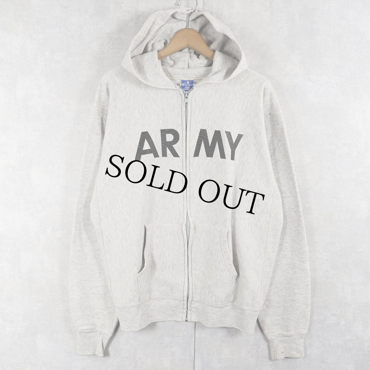 画像1: 90's Champion USA製 "ARMY" プリントスウェットジップパーカー L (1)