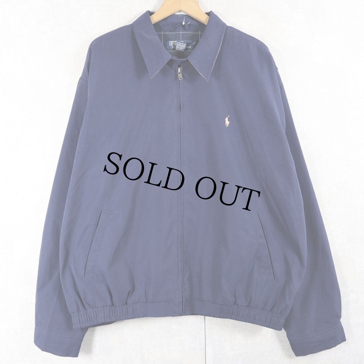 画像1: POLO Ralph Lauren ロゴ刺繍 チンスト付き ポリエステルスイングトップ NAVY XL (1)