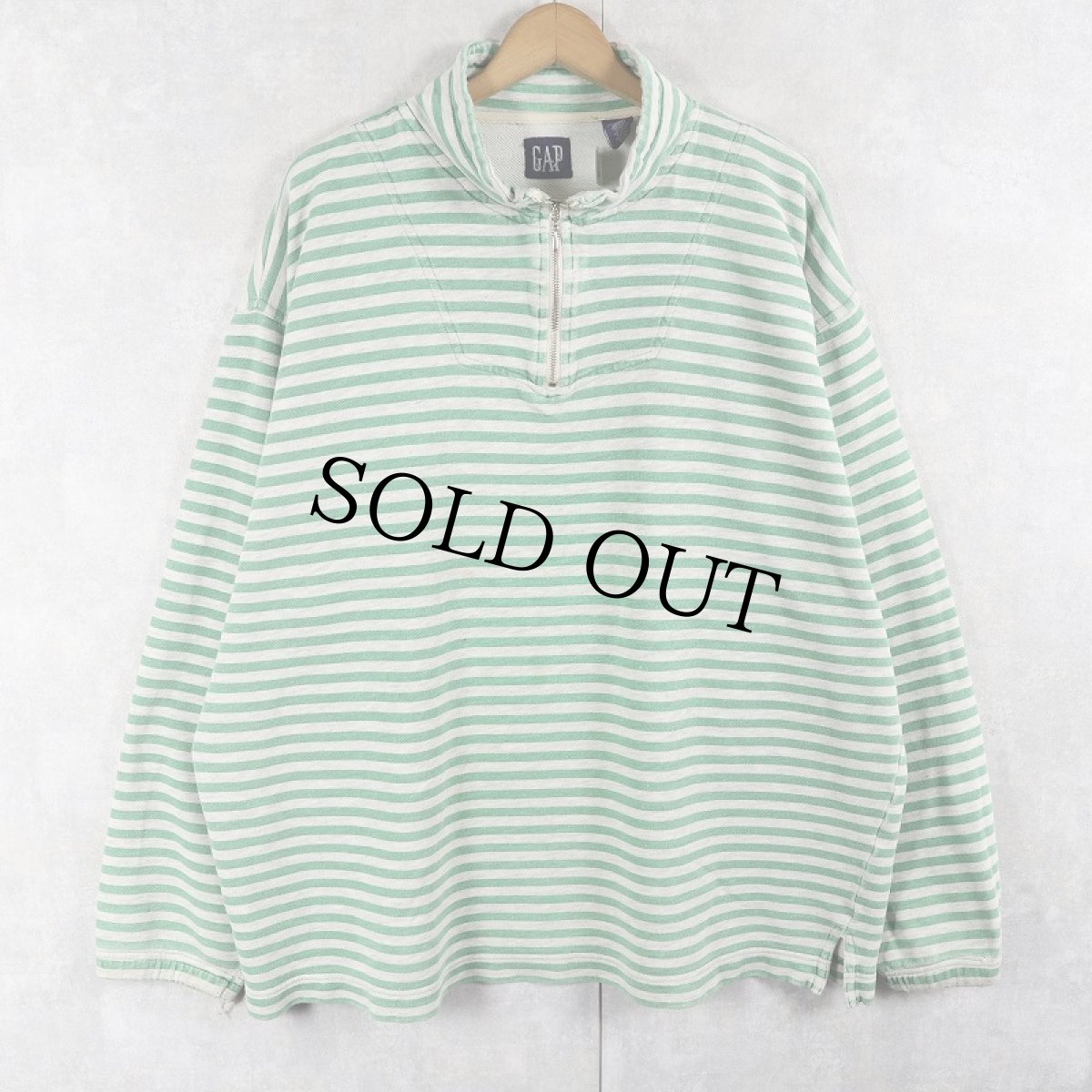 画像1: 90's GAP ボーダー柄 ハイネック ハーフジップスウェット M (1)