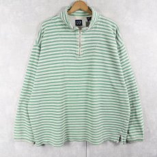 画像1: 90's GAP ボーダー柄 ハイネック ハーフジップスウェット M (1)
