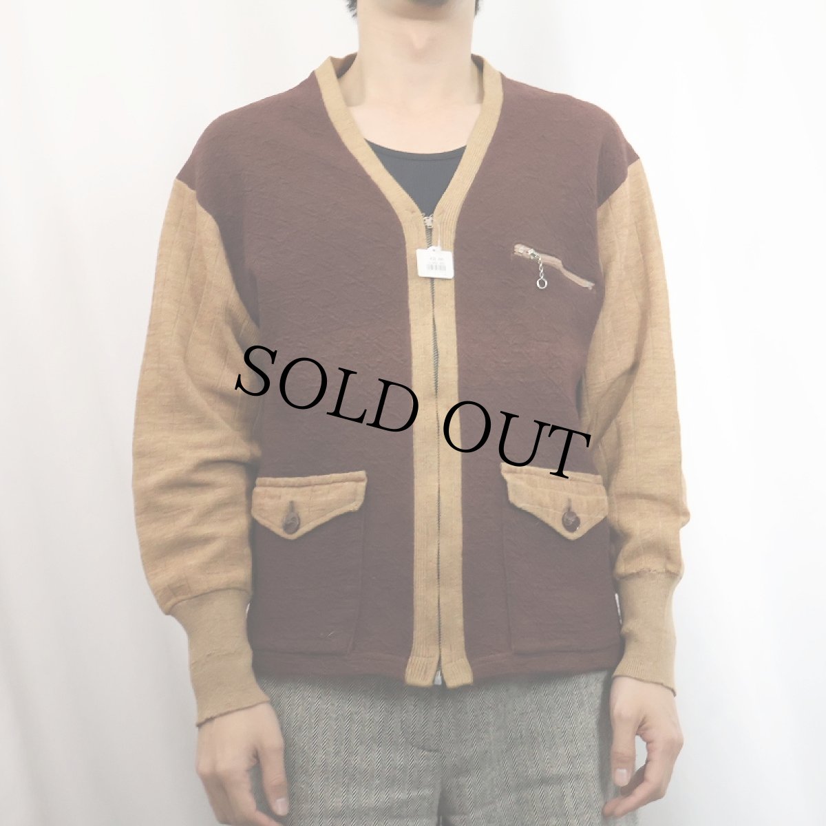 画像2: 40's コの字エンド 2トーン ウールニットジップカーディガン (2)