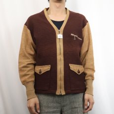 画像2: 40's コの字エンド 2トーン ウールニットジップカーディガン (2)