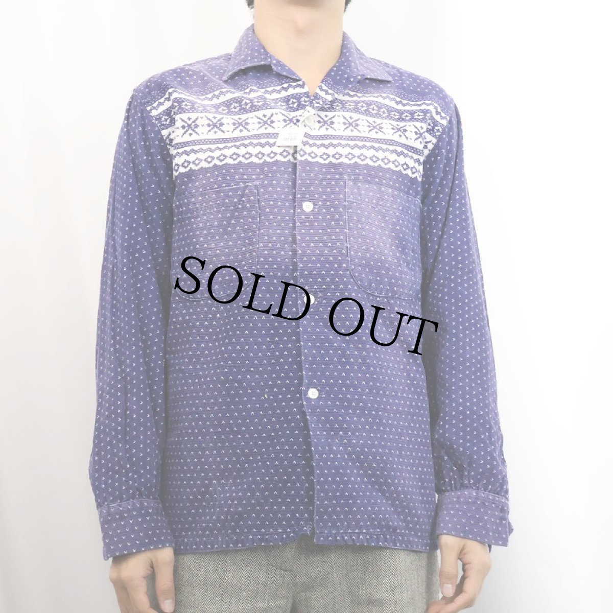 画像2: 50's CAMPUS "Snow Flake" プリントコーデュロイオープンカラーシャツ S (2)