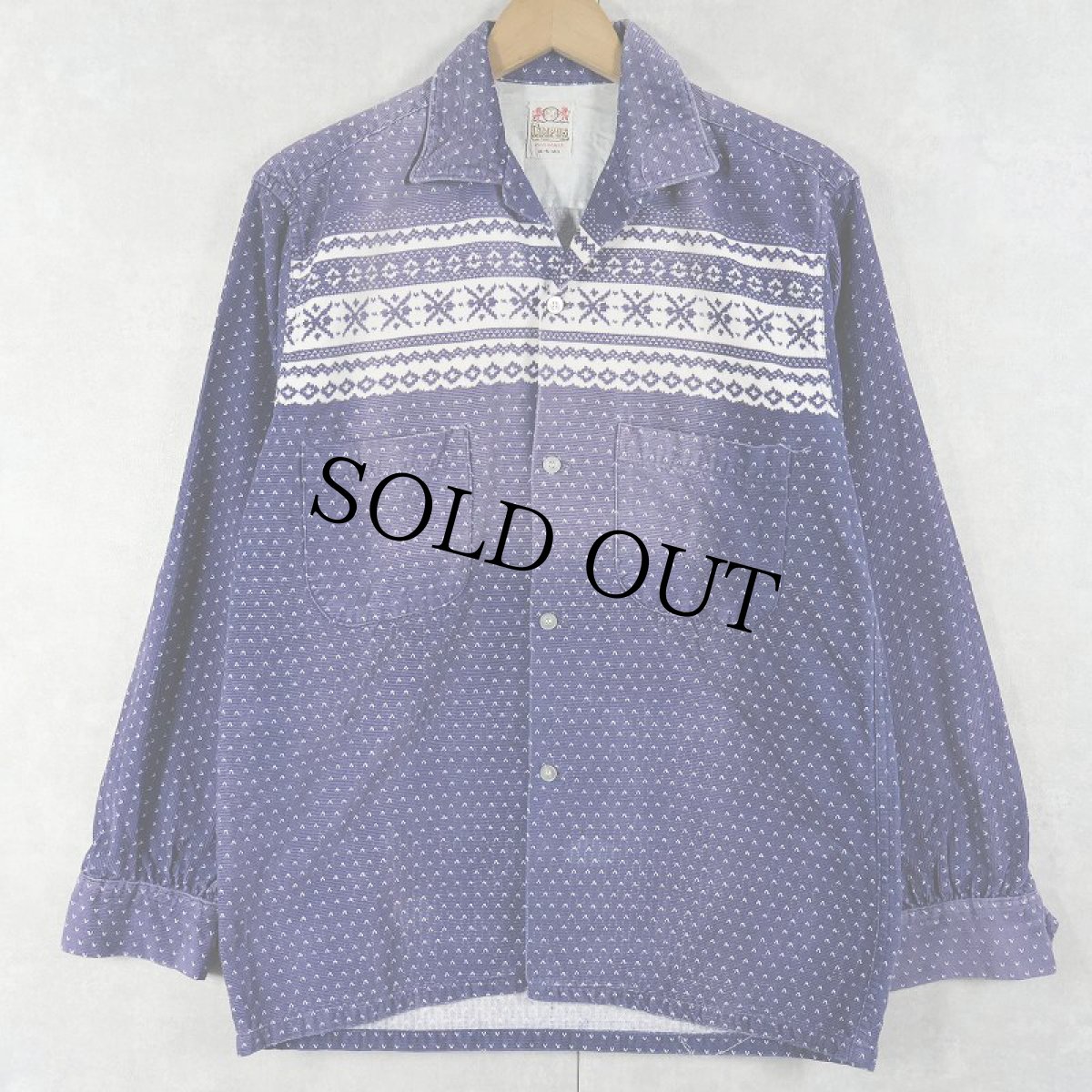 画像1: 50's CAMPUS "Snow Flake" プリントコーデュロイオープンカラーシャツ S (1)