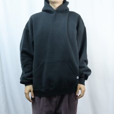 画像2: 90's RUSSELL ATHLETIC USA製 前V 無地スウェットフーディー BLACK XXL (2)