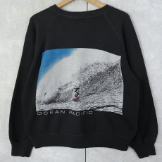 画像1: 80's Ocean Pacific サーフプリント スウェット BLACK (1)