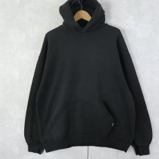 画像1: 90's RUSSELL ATHLETIC USA製 前V 無地スウェットフーディー BLACK XXL (1)