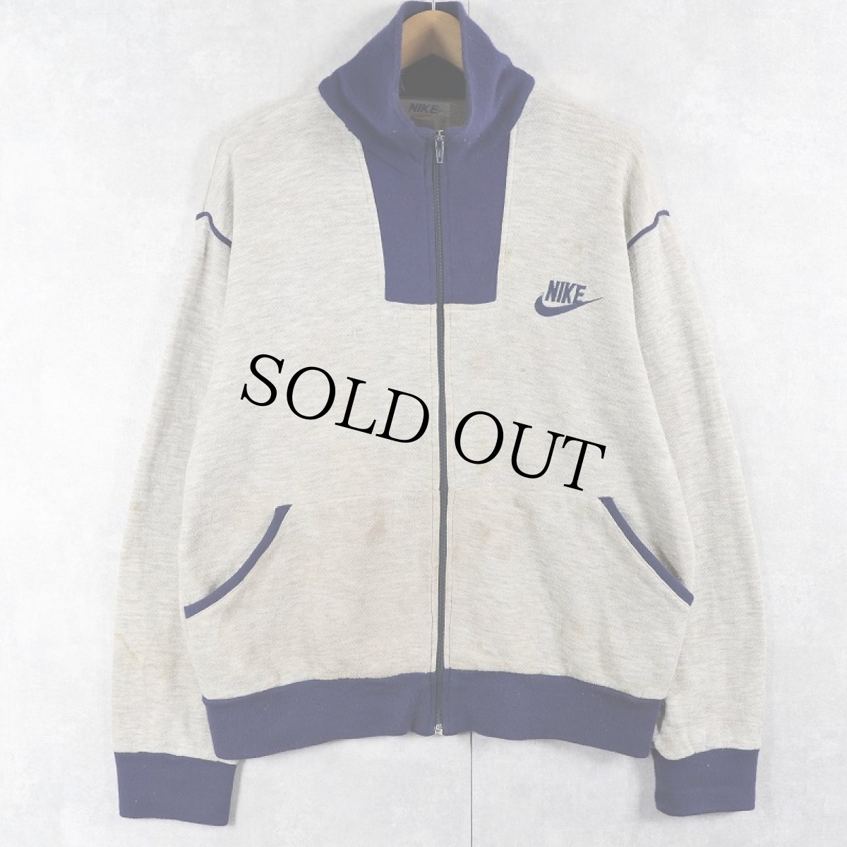 画像1: 70's NIKE TAIWAN製 オレンジタグ ロゴ刺繍 スウェットジップジャケット L (1)