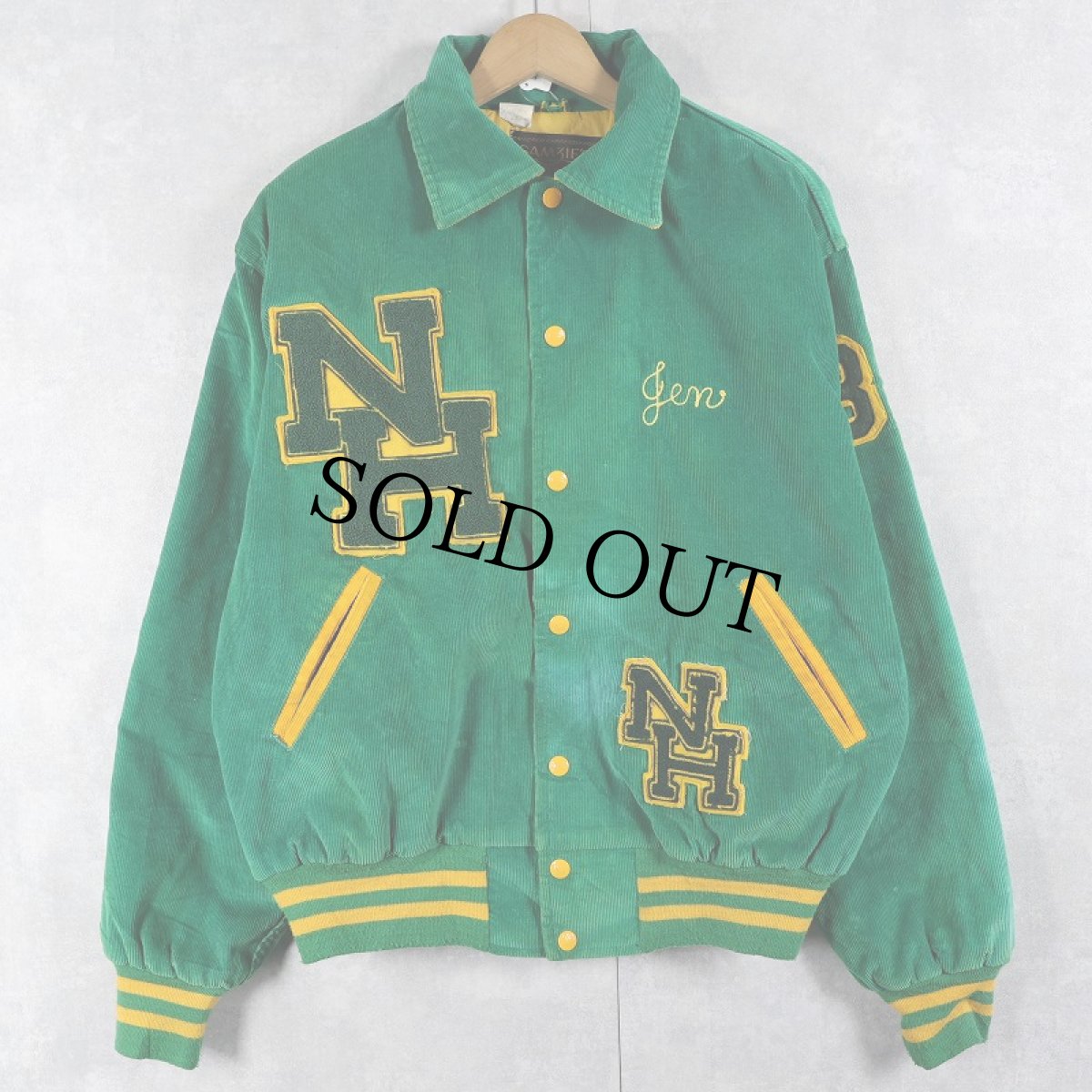 画像1: 70〜80's SAMZIE'S USA製 "N. H. H. S." パッチ付き 中綿入り コーデュロイスタジャン M (1)