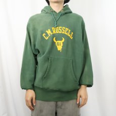 画像3: 70〜80's Champion 青単色タグ REVERSE WEAVE USA製 "C.M.RUSSELL" カットオフ プリントスウェットフーディー M (3)