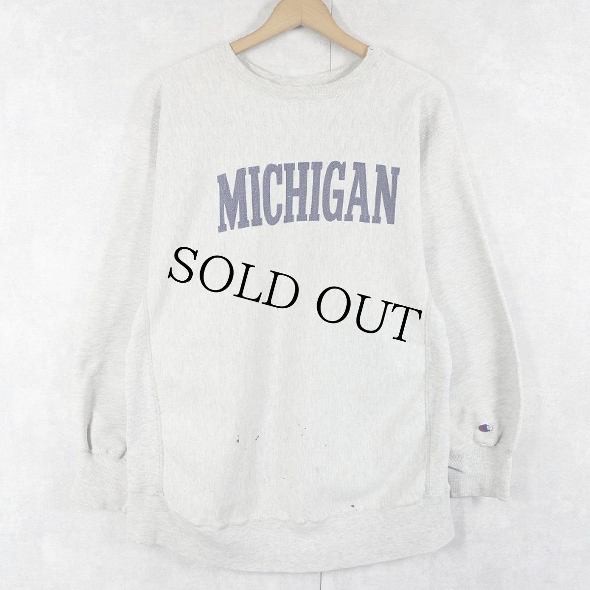 画像1: 80's Champion トリコタグ REVERSE WEAVE USA製 "MICHIGAN" 染み込みプリントスウェット XL (1)