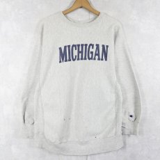 画像1: 80's Champion トリコタグ REVERSE WEAVE USA製 "MICHIGAN" 染み込みプリントスウェット XL (1)
