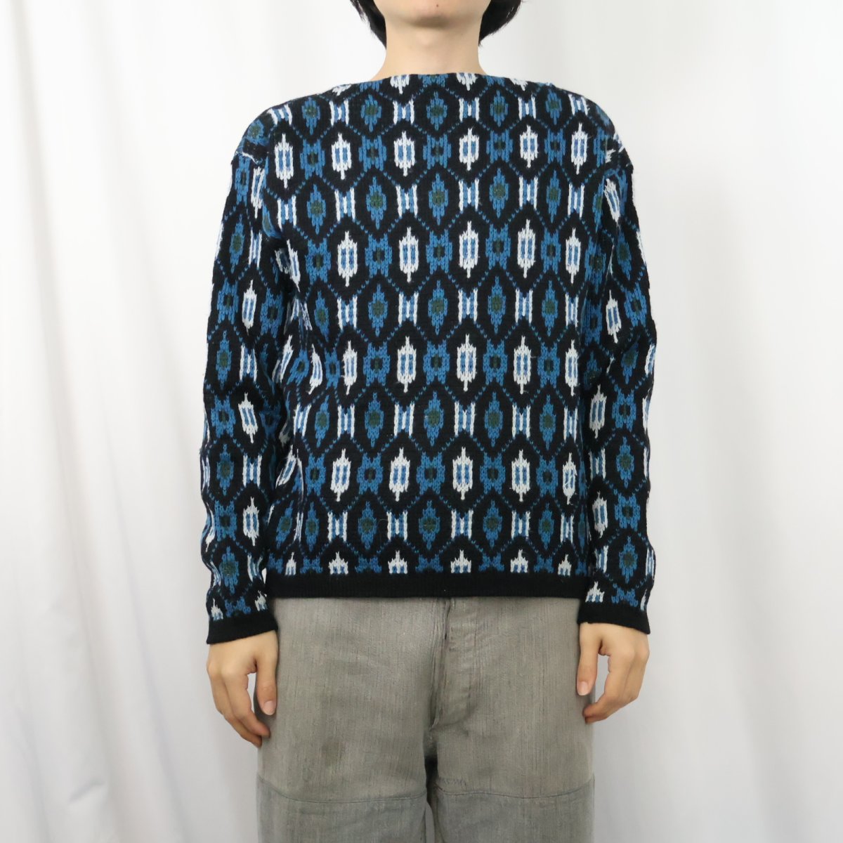 画像2: 60's〜 NOVA ノルディック柄 ジャガードニットセーター M (2)