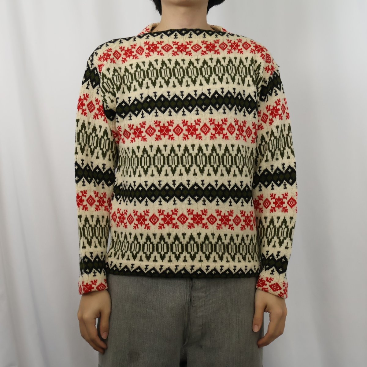 画像2: 60's Sears Sportswear フェアアイル柄 ウールニットセーター M (2)
