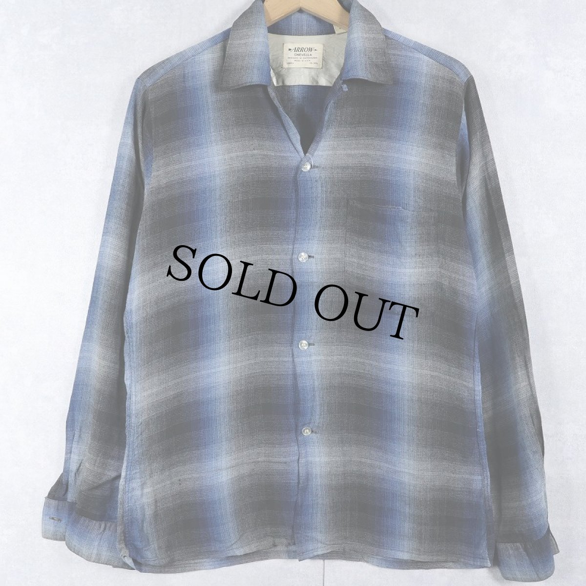 画像1: 60's ARROW CHEVELLA USA製 オンブレーチェック柄 レーヨンオープンカラーシャツ S (1)